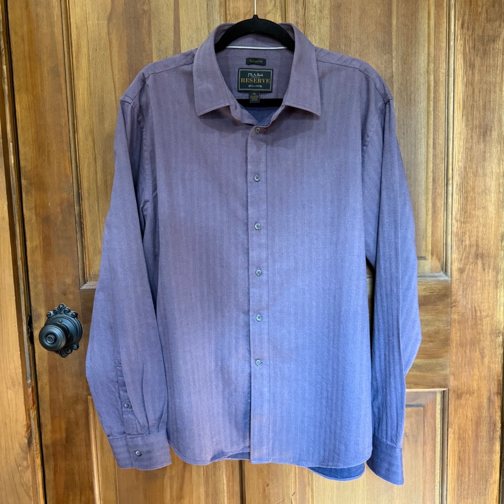 Jos A Bank Reserve Purple Herringbone Cotton Cashmere Tailored Fit Shirt XL